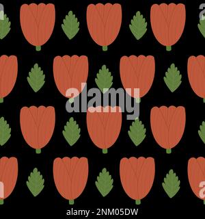 Tulipano senza cuciture. Germogli di fiori rossi piatti. Stampa floreale raster in allover piatto Foto Stock