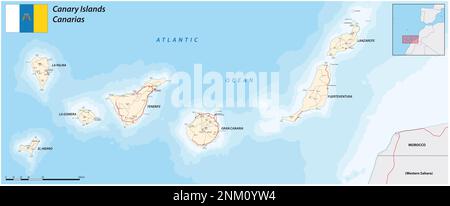 mappa stradale dell'arcipelago spagnolo delle isole canarie Foto Stock