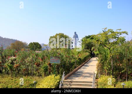 Statua dell'unità vista aerea presa a Narmada, Gujarat in India Foto Stock