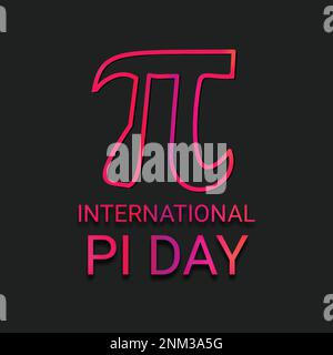 Simbolo Pi - contorno luminoso colorato simbolo dell'alfabeto greco con testo International Pi Day su sfondo nero Illustrazione Vettoriale