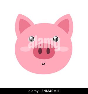 Cute pig faccia in stile cartone animato. Testa di carattere fattoria per il disegno del bambino e dei capretti Illustrazione Vettoriale