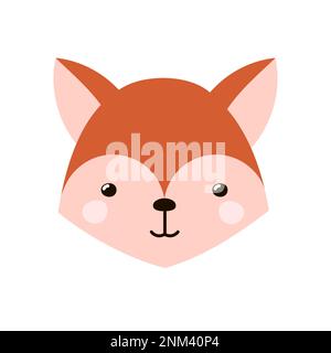 Simpatico volto volpe in stile cartoon. Testa del personaggio della foresta per il design di bambini e bambini Illustrazione Vettoriale