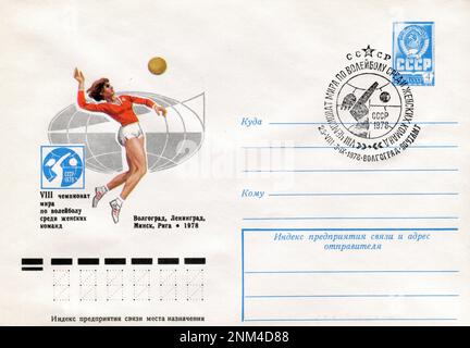 URSS - circa 1970: Una busta postale URSS con francobolli. 1978 FIVB Volley Campionato del mondo femminile. Foto Stock