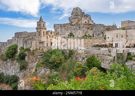 13th ° secolo San Pietro Caveoso / San Pietro e San Paolo Chiesa nel Sasso Caveoso dell'antica città di Matera, Basilicata, Italia meridionale Foto Stock