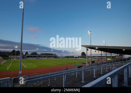 Vista generale dello Stadiwm CSM prima della partita delle sei Nazioni del 2023 U20 Galles vs Inghilterra allo Stadiwm CSM, Colwyn Bay, Regno Unito, 24th febbraio 2023 (Foto di Steve Flynn/News Images) Foto Stock