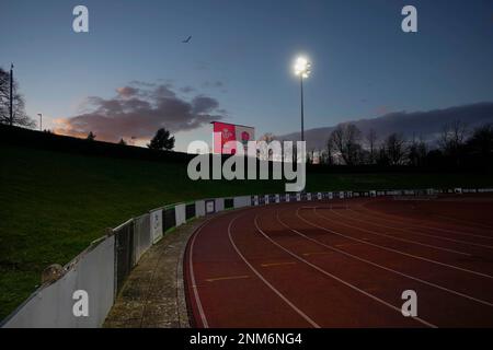 Vista generale dello Stadiwm CSM prima della partita delle sei Nazioni del 2023 U20 Galles vs Inghilterra allo Stadiwm CSM, Colwyn Bay, Regno Unito, 24th febbraio 2023 (Foto di Steve Flynn/News Images) Foto Stock