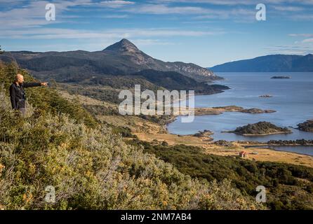 Wulaia Bay, chiamato anche Caleta Wulaia, Isola Navarino,Tierra de Fuego, Patagonia, Cile Foto Stock