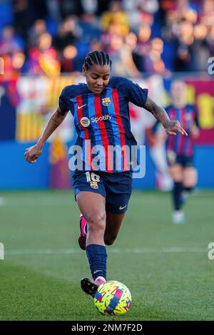 BARCELLONA - FEBBRAIO 6: Geyse in azione durante la Primera Division Femenina League match tra FC Barcelona e Real Betis Balompie al Johan Cruyff Foto Stock