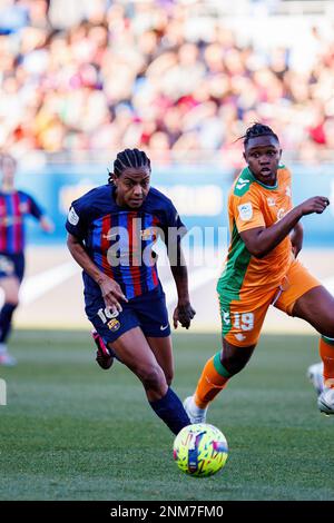 BARCELLONA - FEBBRAIO 6: Geyse in azione durante la Primera Division Femenina League match tra FC Barcelona e Real Betis Balompie al Johan Cruyff Foto Stock