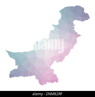 Mappa poligonale del Pakistan. Illustrazione geometrica del paese in colori di ametista smeraldo. Mappa del Pakistan in basso stile poly. Tecnologia, internet, rete Illustrazione Vettoriale