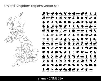 Mappa del Regno Unito con le forme delle regioni. Mappa vettoriale vuota del paese con regioni. Confini del paese per la vostra infografica. Illustrazione Vettoriale