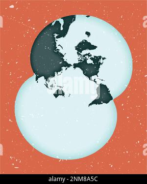 Poster delle mappe mondiali. Proiezione stereografica modificata per l'oceano Pacifico. Forma vintage World con texture grunge. Incredibile illustrazione vettoriale. Illustrazione Vettoriale