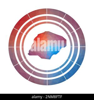 Badge IniSheer. Logo a gradiente luminoso dell'isola in basso stile poly. Segno multicolore Inisheer arrotondato con mappa in stile geometrico per le tue infografiche Illustrazione Vettoriale