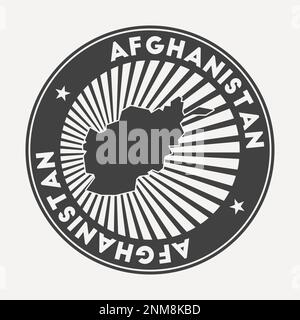 Logo rotondo Afghanistan. Badge da viaggio vintage con il nome circolare e la mappa del paese, illustrazione vettoriale. Può essere usato come insegna, logotipo, etichetta, Illustrazione Vettoriale