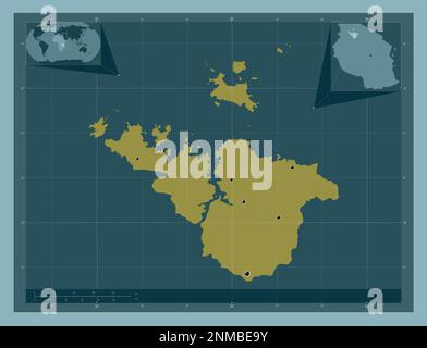 Mwanza, regione della Tanzania. Forma a tinta unita. Posizioni delle principali città della regione. Mappe delle posizioni ausiliarie degli angoli Foto Stock