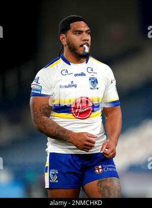 Thomas Mikaele dei Warrington Wolves durante la partita della Betfred Super League al John Smith's Stadium, Huddersfield. Data immagine: Venerdì 24 febbraio 2023. Foto Stock