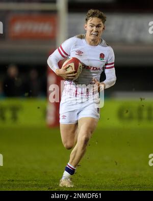 Monty Bradbury of England U20's durante il 2023 U20 Six Nations Match Galles vs Inghilterra a Stadiwm CSM, Colwyn Bay, Regno Unito. 24th Feb, 2023. (Foto di Steve Flynn/News Images) a Colwyn Bay, Regno Unito, il 2/24/2023. (Foto di Steve Flynn/News Images/Sipa USA) Credit: Sipa USA/Alamy Live News Foto Stock