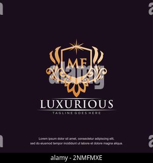 MF lettera iniziale Luxury ornamento oro monogramma logo vettore modello. Illustrazione Vettoriale