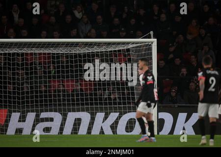 EINDHOVEN - cartellone di Hankook durante la partita di play-off della UEFA Europa League tra il PSV Eindhoven e il Sevilla FC allo stadio Phillips il 23 febbraio 2023 a Eindhoven, Paesi Bassi. AP | Dutch Height | Jeroen Putmans Foto Stock