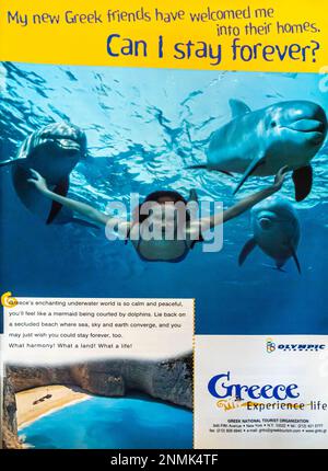 Olympic Airways Greece Travel Advert in a NatGeo magazine, maggio 2001 Foto Stock