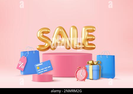 3D Grande sconto vendita banner design Illustrazione Vettoriale