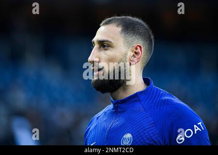 Gianluigi DONNARUMMA, portiere, durante la formazione pubblica della squadra di calcio Paris Saint-Germain (PSG) il 24 febbraio 2023 allo stadio Parc des Princes di Parigi, Francia. Foto di Victor Joly/ABACAPRESS.COM Foto Stock