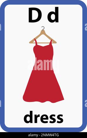 Scheda alfabetica per bambini con la lettera d del vestito Illustrazione Vettoriale