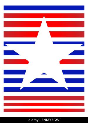Stella bianca su sfondo blu a strisce rosse. Simboli di bandiera americana mockup cornice per il testo. Illustrazione Vettoriale
