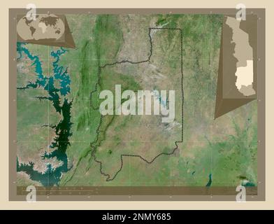 Plateaux, regione del Togo. Mappa satellitare ad alta risoluzione. Mappe delle posizioni ausiliarie degli angoli Foto Stock