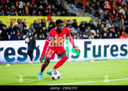 Farum, Danimarca. 24th Feb, 2023. Ernest Nuamah (37) del FC Nordsjaelland visto durante la partita Superliga del 3F tra il FC Nordsjaelland e Odense Boldklub a destra del Dream Park a Farum. (Photo Credit: Gonzales Photo/Alamy Live News Foto Stock