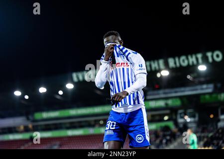 Farum, Danimarca. 24th Feb, 2023. Yankuba Minteh (30) di Odense Boldklub durante un incontro Superliga del 3F tra FC Nordsjaelland e Odense Boldklub a destra del Dream Park a Farum. (Photo Credit: Gonzales Photo/Alamy Live News Foto Stock