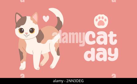 Concetto di Giornata mondiale del gatto. Cat Day in Russia. Concetto di vacanza. Modello per sfondo, banner Web, scheda, poster Illustrazione Vettoriale