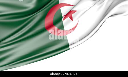 Bandiera algerina isolata su sfondo bianco, 3D Illustrazione Foto Stock