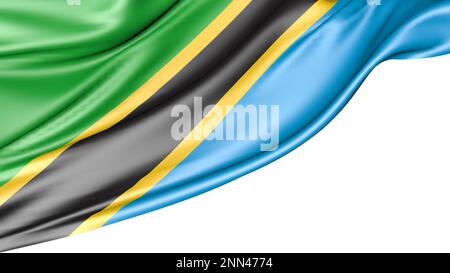 Bandiera della Tanzania isolata su sfondo bianco, 3D Illustrazione Foto Stock