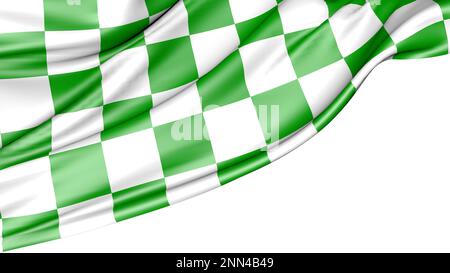 Auto Racing Verde Bandiera a scacchi bianca isolata su sfondo bianco, 3D Illustrazione Foto Stock