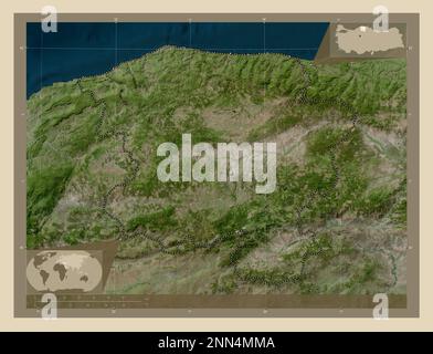 Kastamonu, provincia di Turkiye. Mappa satellitare ad alta risoluzione. Mappe delle posizioni ausiliarie degli angoli Foto Stock