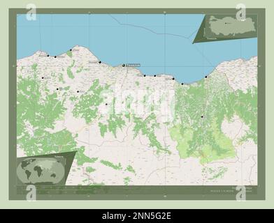 Trabzon, provincia di Turkiye. Aprire la mappa stradale. Località e nomi delle principali città della regione. Mappe delle posizioni ausiliarie degli angoli Foto Stock