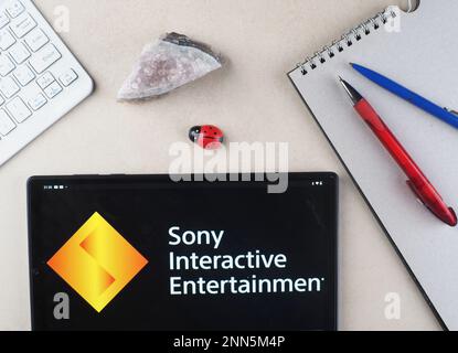 Germania. 24th Feb, 2023. In questa illustrazione, un logo di Sony Interactive Entertainment visualizzato su un tablet. Credit: SOPA Images Limited/Alamy Live News Foto Stock