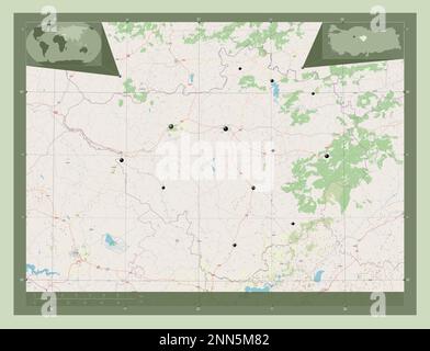 Yozgat, provincia di Turkiye. Aprire la mappa stradale. Posizioni delle principali città della regione. Mappe delle posizioni ausiliarie degli angoli Foto Stock