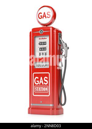 Stazione della pompa di benzina retro isolata su bianco. illustrazione 3d Foto Stock