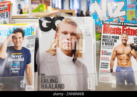 Giocatore di calcio maschile 'The Unstoppable Erling Haaland' ritratto sulla copertina della rivista GQ Febbraio 2023 Londra Inghilterra UK Gran Bretagna Foto Stock