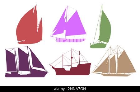 Old Sailboats e Pirate Ships Collection. Set di 6 Illustrazione Vettoriale