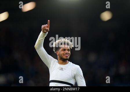 Georginio Rutter di Leeds United celebra la vittoria dopo la partita della Premier League a Elland Road, Leeds. Data immagine: Sabato 25 febbraio 2023. Foto Stock