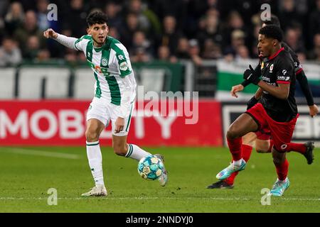 GRONINGEN, PAESI BASSI - 25 FEBBRAIO: Ricardo Pepi del FC Groningen durante la partita di Eredivie tra il FC Groningen e l'Excelsior all'Euroborg il 25 febbraio 2023 a Groningen, Paesi Bassi (Foto di Andre Weening/Orange Pictures) Foto Stock