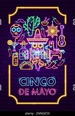Poster Cinco De Mayo Neon Illustrazione Vettoriale