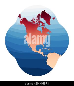 Vettore mappa mondiale. Proiezione stereografica modificata per gli Stati Uniti. Mondo in gradiente rosso arancio sulle onde blu profonde dell'oceano. Incredibile Illustrazione Vettoriale
