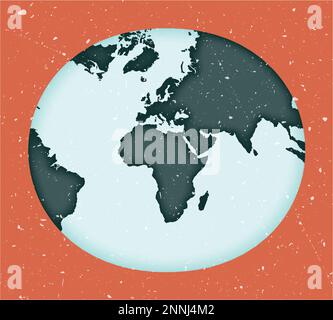 Poster delle mappe mondiali. Proiezione stereografica modificata per l'Europa e l'Africa. Forma vintage World con texture grunge. Interessante illustrazione vettoriale. Illustrazione Vettoriale