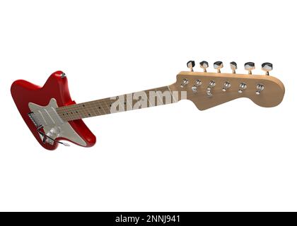 Chitarra elettrica rossa con corpo in legno a sei corde e tastiera isolata su sfondo bianco. Foto Stock