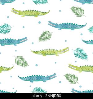 Motivo a coccodrillo color acqua senza cuciture. Sfondo vettoriale con alligatori. Illustrazione Vettoriale