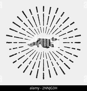 Mappa vintage di Jost Van Dyke. Il sole grunge scoppiò intorno all'isola. Forma nera Jost Van Dyke con raggi solari su sfondo bianco. Illustrazione vettoriale. Illustrazione Vettoriale